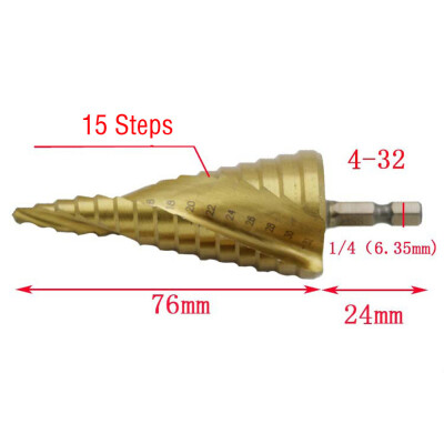 

Siaonvr 4-32mm HSS Spiral Groove Center Solid Carbide Titanium Step Cone Drill Bit