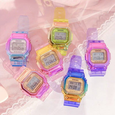 

Girls Summer Gradual Change Transparent Colored Candy Colorful Cool Cherry Pollen Simple Japanese Soft Girls Silica Jelly Watch