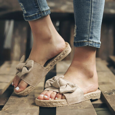 

Rose Rome Women Summer Butterfly-Knot Slipper Flat Beach Slippers Open Toe Sandals