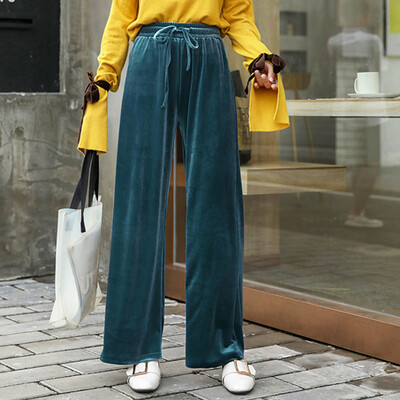 

Tailored Fashion Womens Solid High Waist Drawstring Casual Elastic Waist Wide Leg Pants