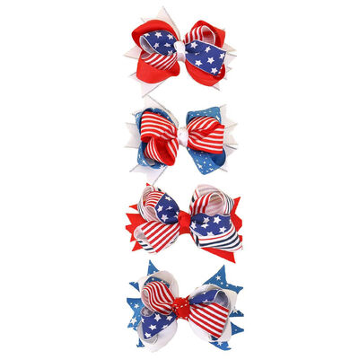 

4pcslot 4th of July Flag Hair Bows with Clip Kids Girl Boutique Hairpin Hair Accessories Hairbow