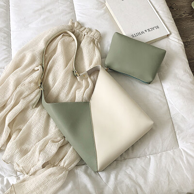 

ins simple bag summer fashion splicing womens bag new 2019 high-capacity bucket bag hand-held single-shoulder bag