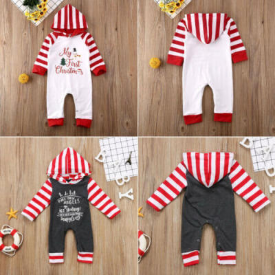 

US Newborn Baby Girls Boy Christmas Hooded Printing Romper Jumpsuit Outfits Hot