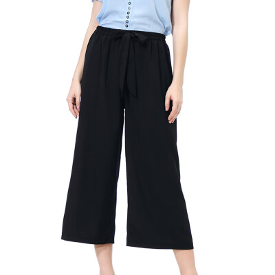 

Womens Casual Cropped Pants Wide Leg Baggy Bottoms Loose Mid Waist Trousers