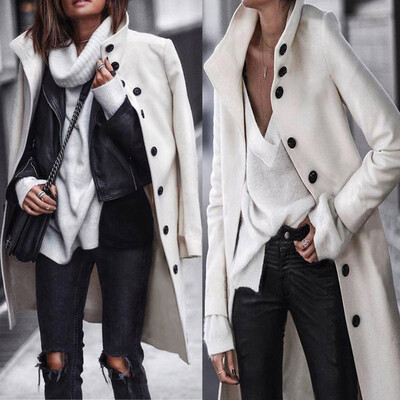 

Tailored Women Winter Street Solid Turn Down Collar Full Sleeve Button Woollen Coat