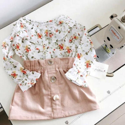 

UK Toddler Kids Baby Girl Floral Long Sleeve Tops Dress Skirt Outfits Clothes