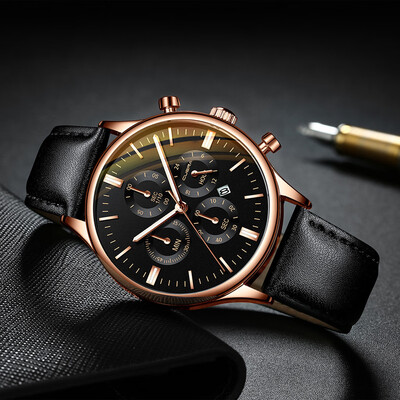 

Gobestart Fashion Sport Mens Stainless Steel Case Leather Band Quartz Analog Wrist Watch