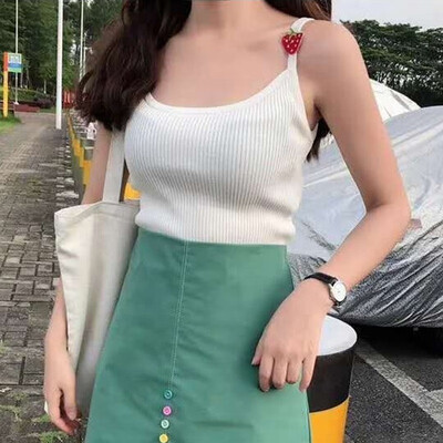 

Causal Knitted Camisole Tops Beach Wear Sexy Pineapple Strawberry Vest Sleeveless Basic Camisole