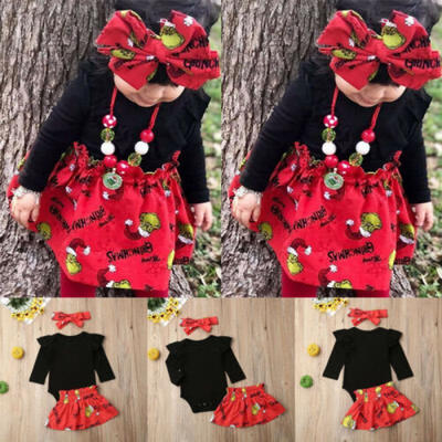

Toddler Baby Girl Christmas Clothes Romper Jumpsuit ELF Dress Skirt 3PCS Outfits