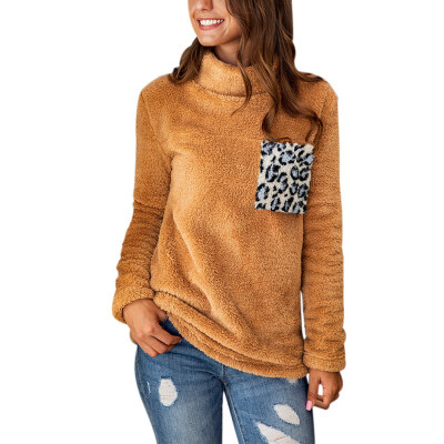 

Hoody Women Plush Leopard-print Sweatshirt Pocket Stitching Long Sleeve Casual Plus Size Warm Winter Autumn Loose Tops