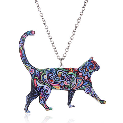 

Handmade Jewelry Colorful Double Side Acrylic Printing Flower Cat Dog Dragon Pendant Necklace For Women Costume Sweater Chain