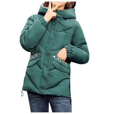 

Toponeto Women Fashion Loose Outerwear Short Cotton-padded Jackets Pocket Hooded Coats