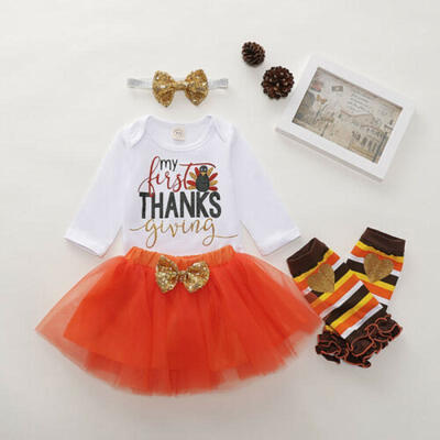

US My First Thanksgiving Baby Girls Romper Skirt Leg Warmers 5Pcs Outfit Clothes
