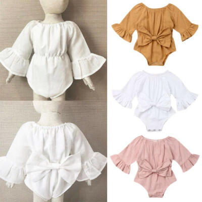 

US Newborn Infant Baby Girl Clothes Long Sleeve Rompr Jumpsuit Summer Bow Outfit