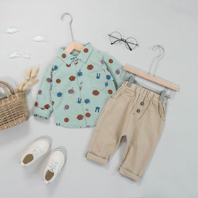 

Autumn Children Baby Boys Casual Long Sleeve Cartoon Print Blouse TopsPants Trouser Costume Set