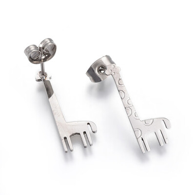 

304 Stainless Steel Stud Earrings Giraffe Stainless Steel Color 20x8mm Pin 08mm 6pairscard