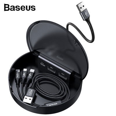 

Baseus Car sharing charging station adapter with 3 in 1 MicroiPType-C data cable for iPhone 11HuaweiSamsung