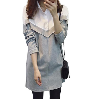 

Leisure Women T-Shirt Long Sleeve Stitching Hit Color Fashion Tops Clothes