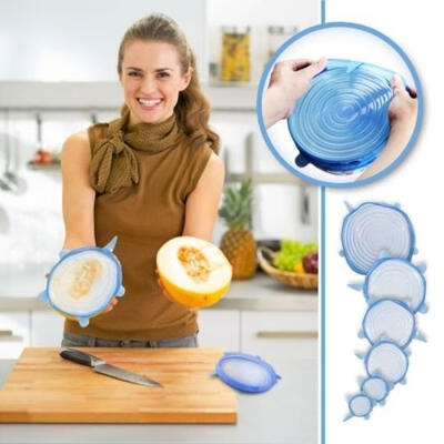 

6pcs Silicone Vacuum Storage Lids Food Fresh Bowl Plate Stretch Cover UK Stock