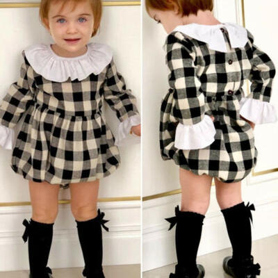 

US Infant Baby Girl Clothes Plaids Flared Sleeve Romper Jumpsuit Bodysuit Outfit