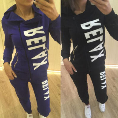 

UK 2Pcs Women Ladies Tracksuit Hoodies Pants Sets Sport Wear Casual Suit