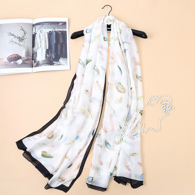 

Spring&summer new feather print decorative silk scarf multi-function scarf foreign trade tail single sunscreen shawl sunshade beach towel