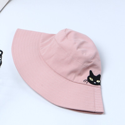 

Japanese cat fisherman hat female spring&summer Korea Hat embroidery casual Joker Hat Sun Hat student Sun Hat