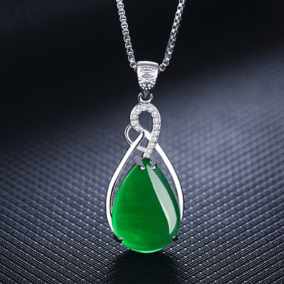 

Without Chain Vintage Oval Green Stone Zirconia Heart Water Drop Pendant Necklace For Female Thanksgiving Gift Jewelry