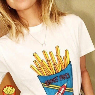 

Fashion Women Chips Print Tops Short Sleeve Shirt Casual Blouse Loose T-shirt  M L XL