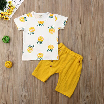 

Baby Boy Girl Toddler Summer 2PCS Clothes Fruit Pineapple Print TopsShorts Set