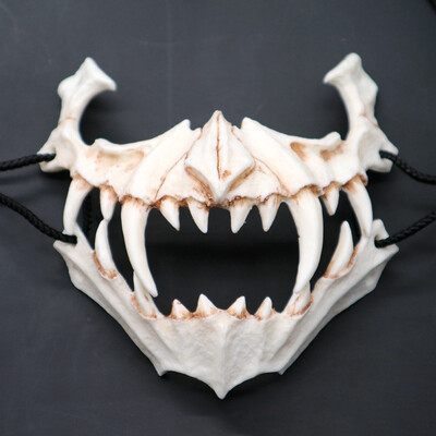 

Half Animal Mask Long Teeth Demon Samurai White Bone Mask Tengu Dragon Yaksa Tiger Resin Mask Cosplay