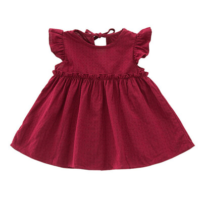 

Toddler Kids Baby Girls Ruffle Solid Linen Elegant Princess Party Dress Clothes