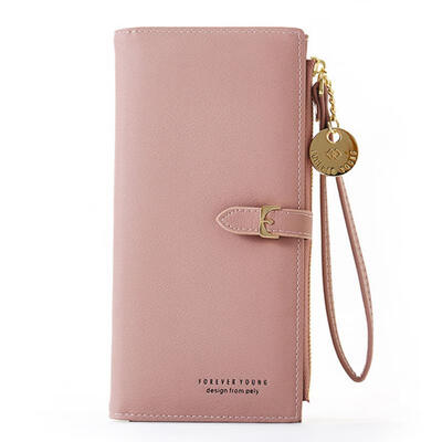 

Casual Solid Color Women Wallet Long Multi-Card Large Capacity Coin Purse Wrist Strap Money Bag