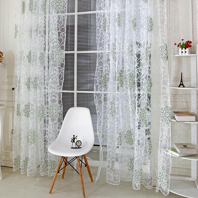 

Transparent Voile Flower Print Curtains Bedroom Window Door Tulle Curtain