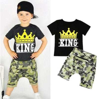 

Casual Toddler Kids Boy Summer KING Tops T-shirt Camo Pants Outfits Set Clothes