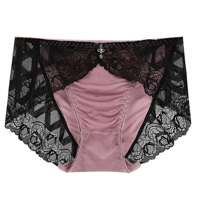 

Women Breathable Middle Waist Ladies Hip Briefs Lace Stitching Wave Hip Briefs