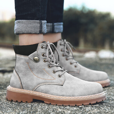 

Fashion mens leather boots England tooling boots retro tide shoes mens high help round head trend Martin boots