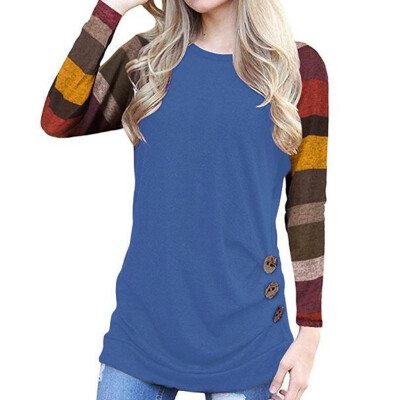 

Nomeni Women Casual Color Block Long Sleeve Button Tunic T-Shirt Blouse Tops BKL