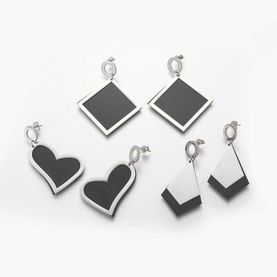 

304 Stainless Steel Stud Earrings with Plastic Mixed Shapes Stainless Steel Color 4358mm Pendant 3444x1845x2mm Pin 07