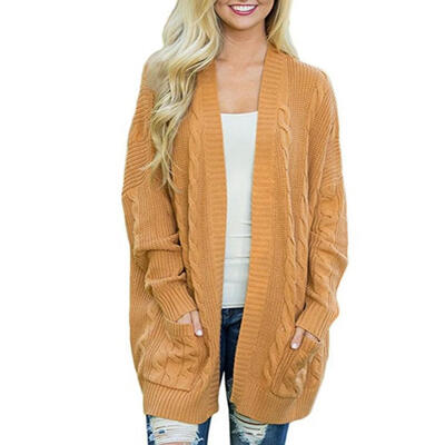 

Fashion Open Front Long Sleeve Women Knitted Cardigans Sweater with Pockets