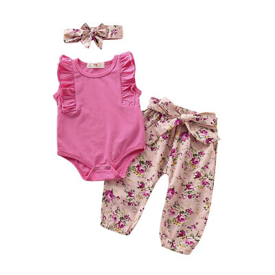 

Baby Girl Clothes Summer Baby Girl Adorable Flare Sleeve Romper Tops Floral Trousers Headband Outfits Clothes