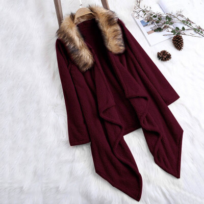 

Roseonmyhand Womens Ladies Winter Plush Faux Fur Patchwork Solid Color Asymmetrical Coat