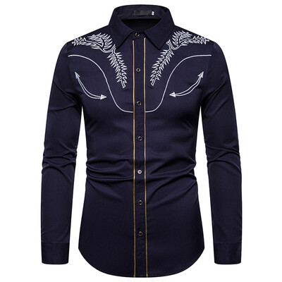 

Tailored Mens New Autumn Style Fashion Embroidered Long Sleeve Printed Shirt Blouse