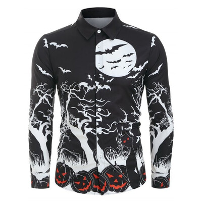 

Tailored Halloween New Printed Shirts Fashion Large-Size Long-Sleeved Shirts Blouse