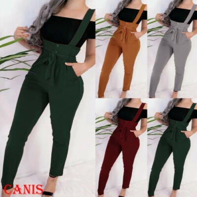 

Womens Overall Jumpsuit Straps Romper High Waist Trousers Autumn Belt Pants