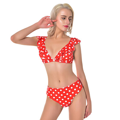 

Women V-neck Dot Print Sexy Vintage Bikini Set Swimsuit Swimwear