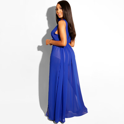 

Women Chiffon Long Cardigan Sleeveless Split Drawstring Waist Loose Maxi Bikini Cover Ups Dress Beachwear
