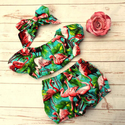

3pcs Toddler Kids Baby Girl Flamingo Off Shoulder Top Pants Outfits Clothes