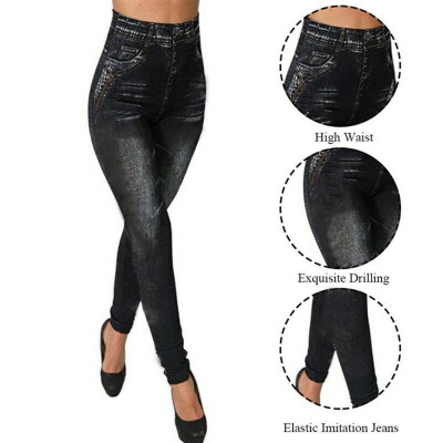 

Tailored Womens Jeans Stretchable Slim Leggings High Waist Pearl Pencil Tights Pants