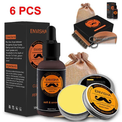 

6PCS Beard Care Kit Men Complete Beard Mustache Grooming Trimming Set Oil Balm Scissors Brush